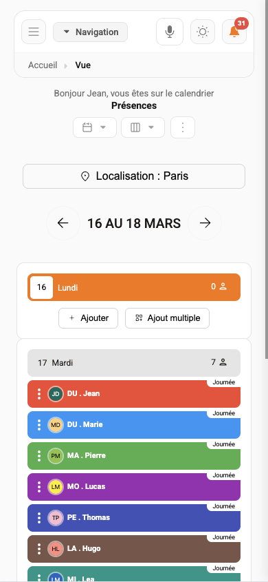 Calendrier couleurs (mobile)
