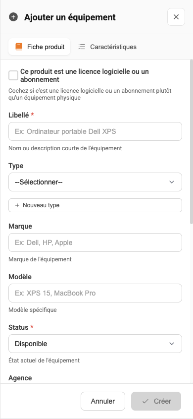 Création inventaire (mobile)